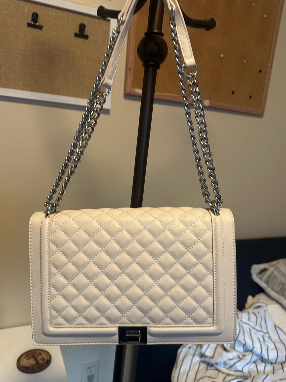 INC Quilted Chain Strap Shoulder Bag in Cream